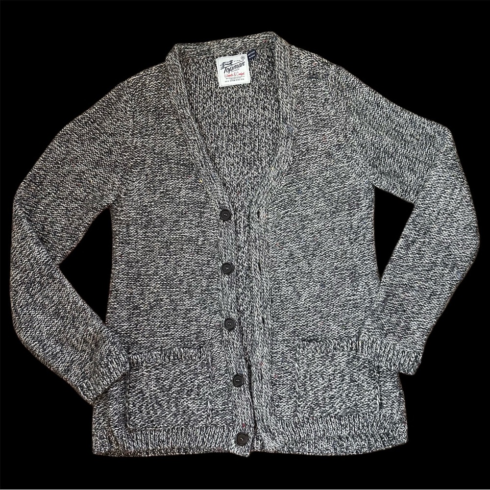 Topman Men's Knitwear Tweed/Salt-and-Pepper Cardigan - Size M